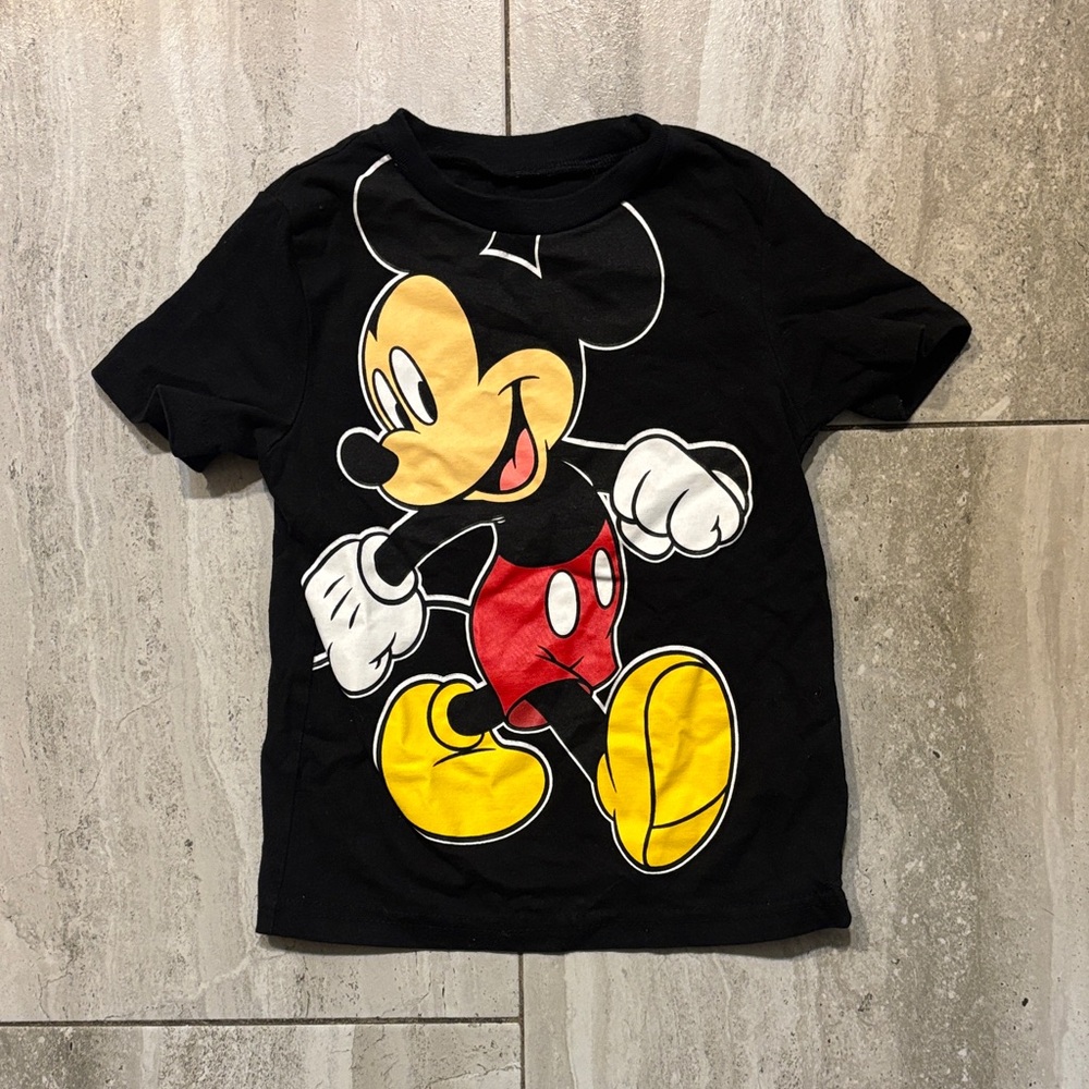 Disney Black Tee with Classic Mickey Graphic - Yellow & Red Accents